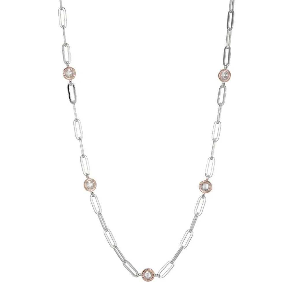 Elle Jewelry Paris 1901 N10186RWZ16- Paperclip Necklaces | Silver With Cz Necklaces