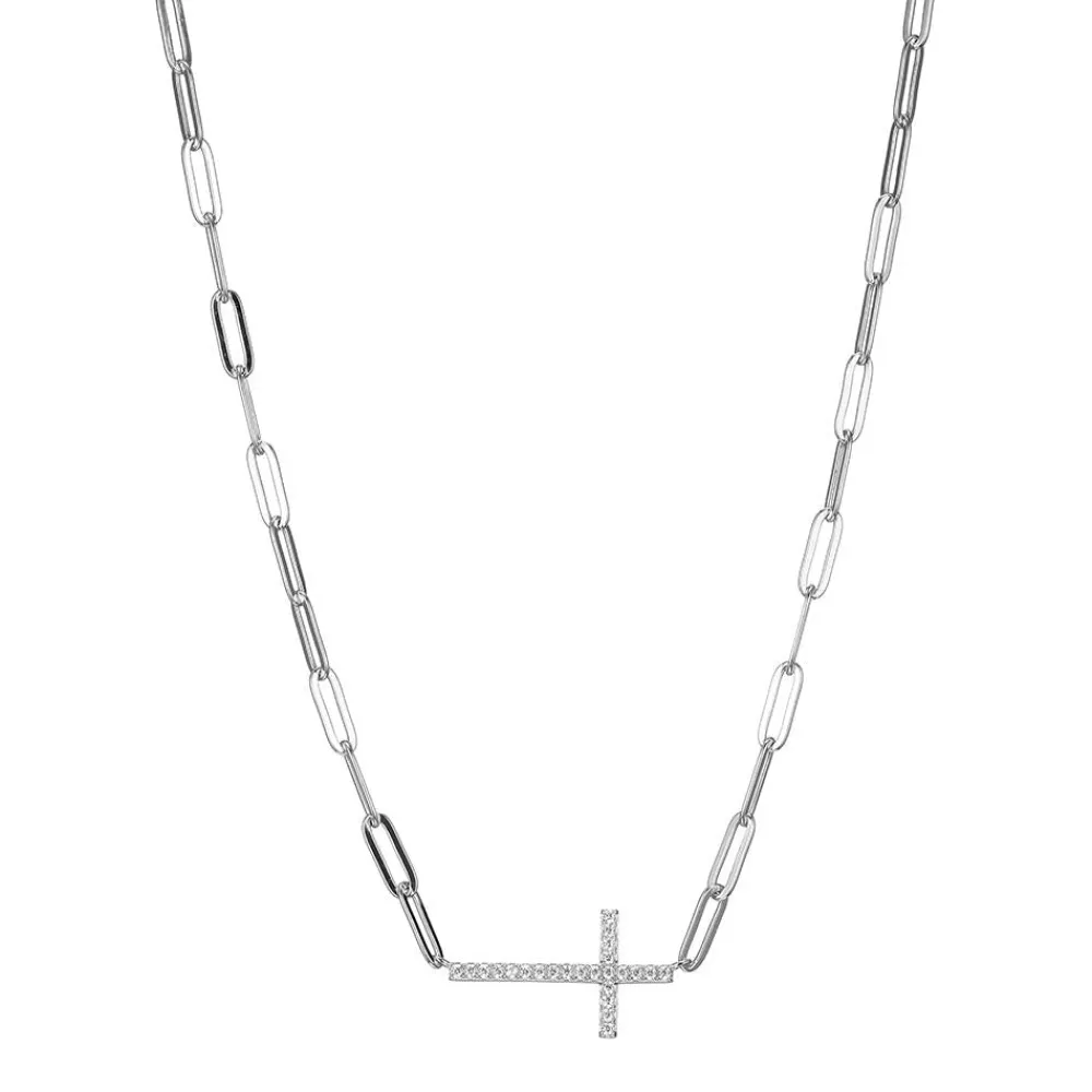 Elle Jewelry Paris 1901 N10157WZ17- Paperclip Necklaces | Silver With Cz Necklaces