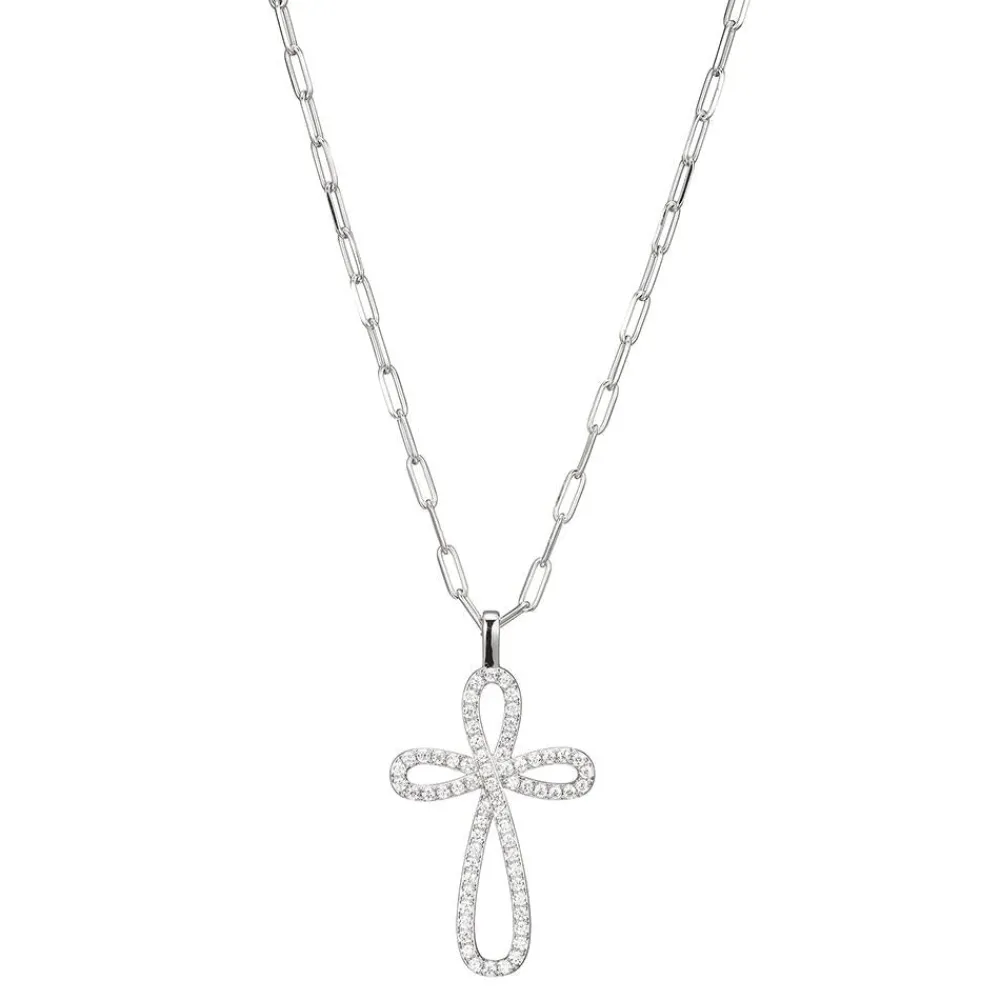 Elle Jewelry Paris 1901 N10185WZ17- Paperclip Necklaces | Silver With Cz Necklaces