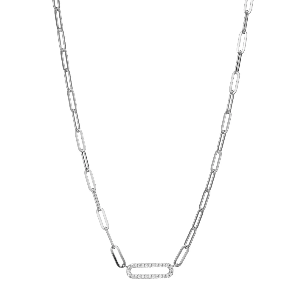 Elle Jewelry Paris 1901 N10167WZ17- Paperclip Necklaces | Silver With Cz Necklaces