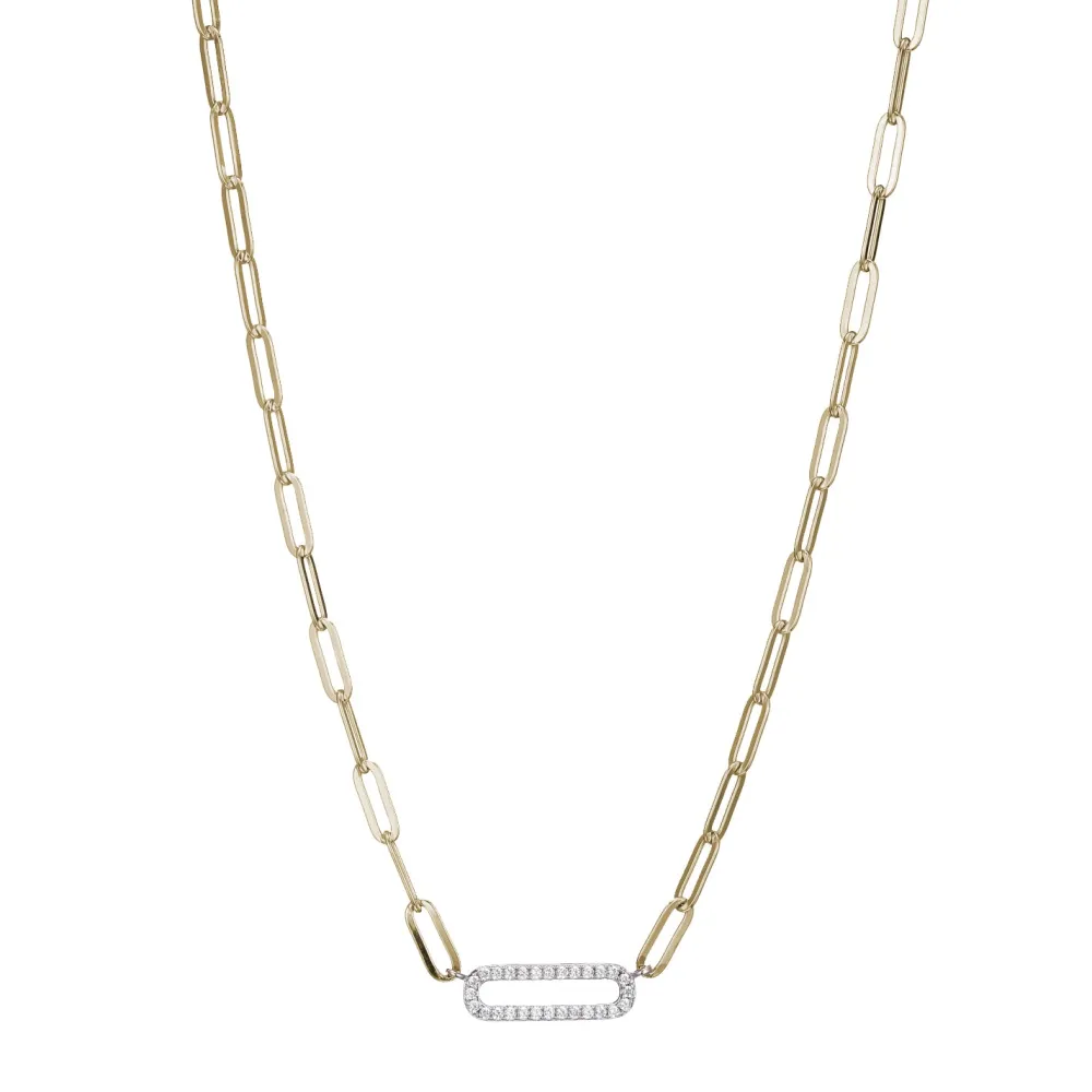 Elle Jewelry Paris 1901 N10167YWZ17- Paperclip Necklaces | Silver With Cz Necklaces