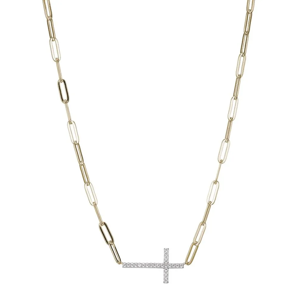 Elle Jewelry Paris 1901 N10157YWZ17- Paperclip Necklaces | Silver With Cz Necklaces